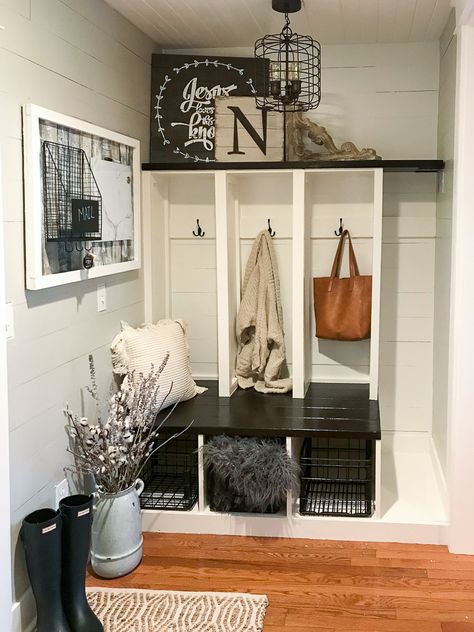 Mudroom Makeover-The Plan and Process Diy Mudroom Lockers, Mudroom Makeover, Diy Mudroom, Mudroom Lockers, Laundry Room Remodel, One Room Challenge, Challenge Week, Room Challenge, Room Remodeling