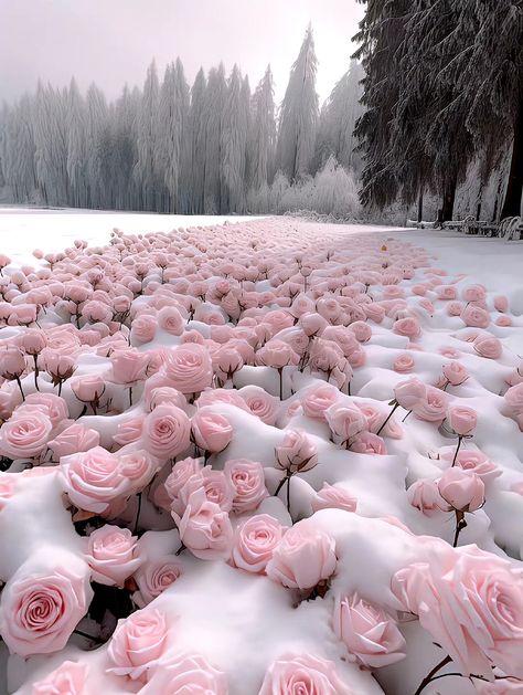 Pink Roses, Flowers, Roses, Trees, Pink, The Snow, Pink Flowers