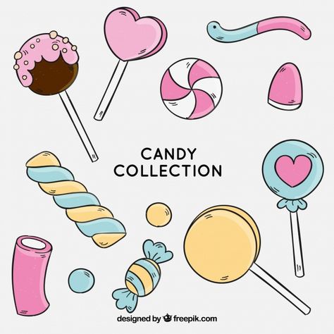 Colorful candies collection in hand draw... | Free Vector #Freepik #freevector #food #hand #hand-drawn #candy How To Draw Candy, Candies Drawing, Candy Drawings, Candy Vector, Candy Drawing, Candy Logo, Candy Collection, Candy Stickers, Candy Art