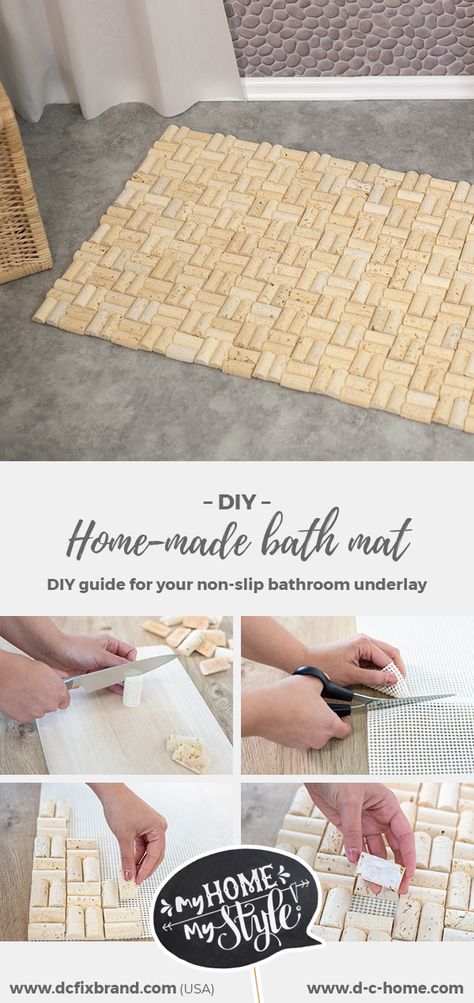 Make your own individual floor mat out of bottle corks and our Cromford anti-slip rug underlay! #upcycling #diy #dcfix #dchome Wine Cork Bath Mat Diy, Cork Mat Diy, Cork Bath Mat, Cork Mat, Market Day Ideas, Cork Floor, Wine Crafts, Bath Mat Diy, Cork Ideas