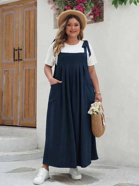 Blue Zone | Plus Size Solid Color Halter Jumpsuit - Blue Zone – Blue Zone Planet Plus Size Summer Fits, Plus Size Modest Dresses, Stylish Outfits Plus Size, Modest Summer Outfits Plus Size, Plus Size Outfits Spring, Plus Size Modest Outfits, Size 16 Women Outfits, Plus Size Outfits Summer, Summer Plus Size Outfits