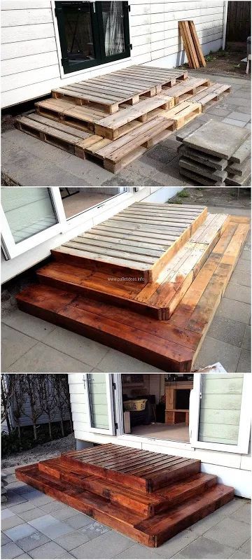 Wood Pallet Furniture, Diy Patio Ideas, Pallet Decking, Pallet Lounge, Pallet Designs, Front Deck, Patio Diy, Diy Casa, Budget Patio