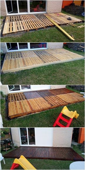 Landscape Designs, Reka Bentuk Landskap, Pallet Decking, Pallet Patio, Hiasan Bilik, Pallets Garden, Pallet Garden, Backyard Diy Projects, Pallet Furniture Outdoor