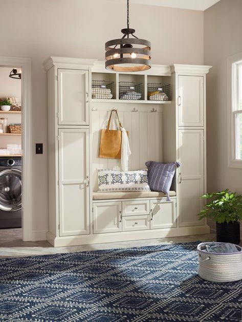 Shop our Entryway Department to customize your Refined Retreat Mudroom today at The Home Depot. White Hall Tree, Entryway Storage Cabinet, Mudroom Entryway, Bathroom Vanity Designs, Best Bathroom Vanities, Mud Room Storage, Cubby Storage, Entryway Storage, Vanity Design