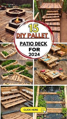 Discover how to turn ordinary pallets into stunning DIY patio decks with our comprehensive guide. Featuring 15 creative designs, each project comes with detailed instructions and material lists to help you build the perfect outdoor retreat. Whether you're looking to entertain or unwind, these pallet deck ideas have you covered! Wood Pallet Outdoor Projects, Patio Pallet Ideas, Pallett Deck, Pallet Decking Ideas, Diy Pallet Patio Deck, Pallet Decks, Pallet Projects Outdoor, Alaska Gardening, Pallet Dyi