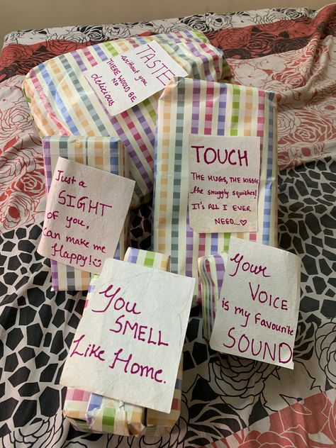 5 senses gift! 5 Senses Gift For Bf, 5 Senses Gift Packing Ideas, Sense Presents Gift Ideas, Physical Touch Gifts For Him, 5 Senses Quotes For Him, 5 Senses Cards For Him, Six Senses Gift For Him, 5 Senses Quotes, Our Friendship Makes Perfect Sense Gift