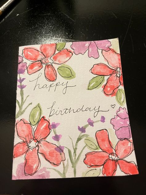 Watercolor flowers watercolor card watercolor card ideas Mom Birthday Watercolor Card, Simple Card Idea, Homemade Card For Mom, Diy Flower Birthday Card, Handmade Bday Card Ideas, Diy Birthday Card Aesthetic, Diy B Day Cards, Diy Cards For Grandma, Drawing Birthday Ideas