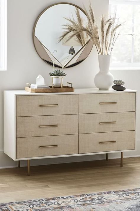 Dresser Decor Bedroom, Drawer Decor, Oversized Furniture, White Dresser, غرفة ملابس, Modern Dresser, Bedroom Dressers, 6 Drawer Dresser, Dresser Decor