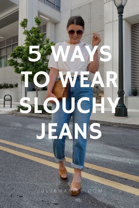 What To Wear With Oversized Jeans, Slouchy Tapered Jeans Outfit, Slouchy Boyfriend Jeans Outfit, Jeans With Sneakers Outfit Summer, How To Wear Slouchy Jeans, Mom Pants Outfit High Waist, Moms Jeans Outfit Summer, Boyfriend Jeans Style Summer, Boyfriend Jean Outfit Ideas