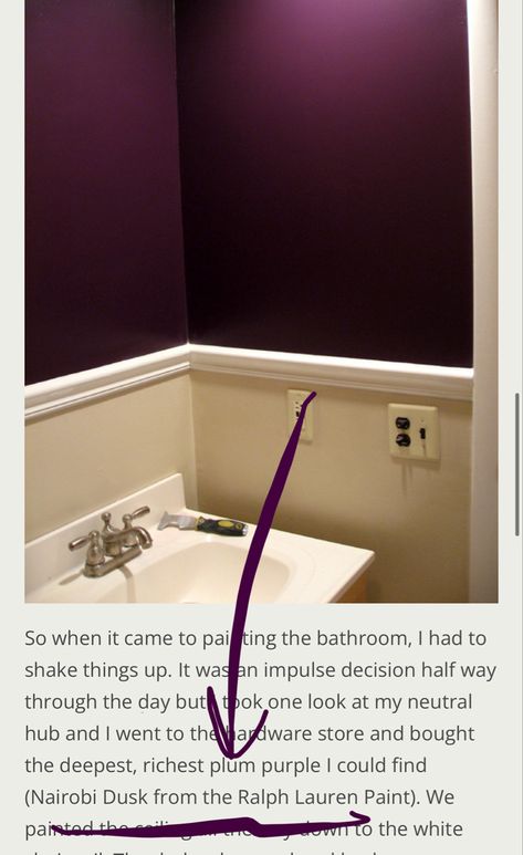 Plum Guest Bedroom, Eggplant Powder Room, Deep Purple Accent Wall Bedroom, Purple Walls Bathroom, Light Plum Wall Color, Moody Burgundy Bathroom, Soft Purple Bathroom, Plum And Black Bedroom, Dark Plum Bathroom