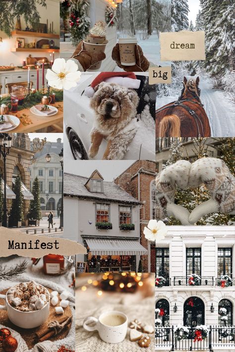 Cozy Winter Background Iphone, Christmas Vision Board Aesthetic, Christmas Vision Board Wallpaper, Winter Background Collage, Winter Asthetics Photos Wallpaper, December Vision Board Aesthetic, December Vision Board, Vision Board Dog, Winter Collage Wallpaper