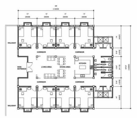 Co Living Concept, Dormitory Floor Plan, Dormitory Plan, Dorm Planning, Dorm Layout, Hotel Room Plan, School Floor Plan, School Floor, Dorm Room Layouts