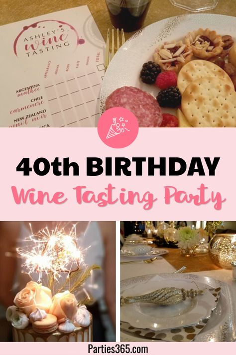 A fabulous 40th birthday party idea for women is a wine tasting party! Check out the decorations, cake, appetizers and even download a printable wine tasting card! #40thbirthday #wine #winetasting #printable #birthday 40th Birthday Ideas For Women Wine Theme, Funny 40th Birthday Party Ideas, Wine Birthday Party Decorations, 40th Birthday Party Themes For Women, Wine Themed Birthday Party, Vineyard Birthday, 40th Birthday Trip Ideas, Wine Tasting Birthday Party, Thirsty Thirty