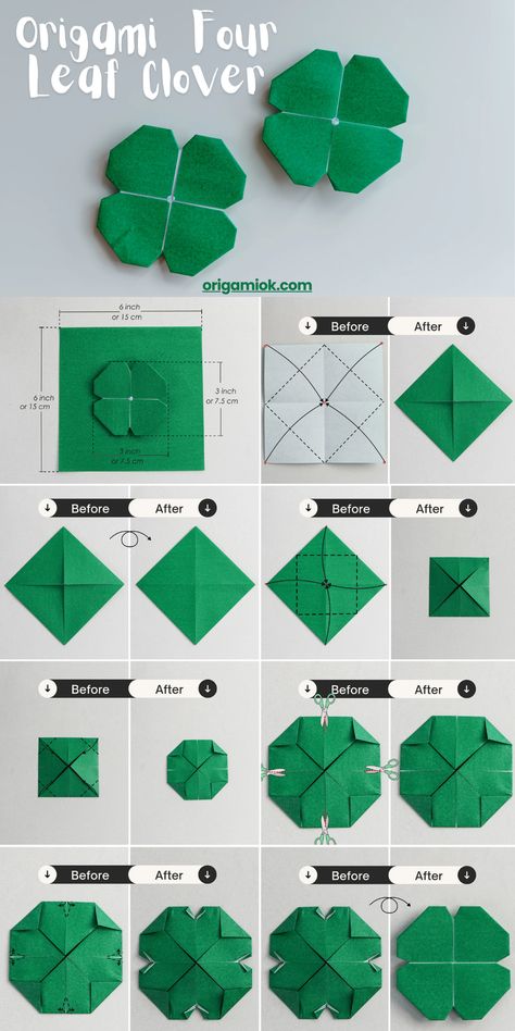 Origami Flowers Easy Step By Step, Oragami Ideas Cute Easy Step By Step, Cute Origami Step By Step, Four Clover Leaf, Origami Fish Easy, Diy Trinkets, Easy Origami Animals, Origami Easy Step By Step, Flower Origami