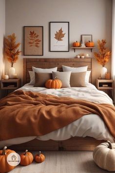 Minimal Fall Bedroom Decor, Autumn Colour Bedroom Ideas, Fall Dresser Decor Bedroom, Seasonal Bedroom Ideas, Comfy Fall Bedroom, White Fall Bedroom Decor, Fall Bedroom Refresh, Bedroom Fall Decorations Cozy, Autumn Theme Bedroom