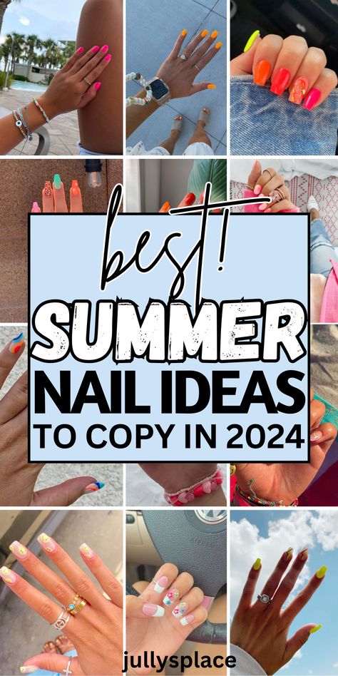 Summer Nail Ideas Nail Designs Summer Beach, Beachy Nails, Cute Summer Nail Designs, Nail Designs Summer Acrylic, Boho Nails, Fun Summer Nails, Summer Nail Ideas, Summer Nails Beach, Summer Gel Nails