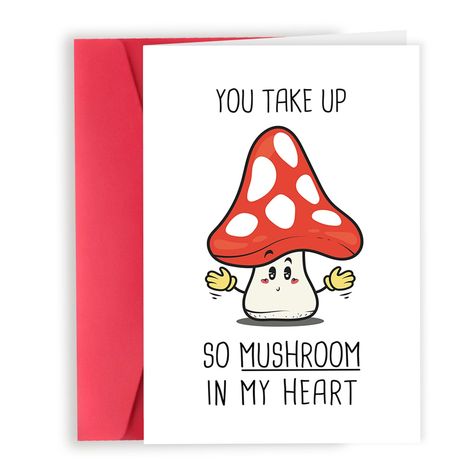 PRICES MAY VARY. 【Valentines Day Gifts for Him】You can give this card as a gift to your wife,husband,girlfriend or boyfriend at special time and place. It's such a great gift to express love. 【Anniversary Card for Men】This cards has funny features a cute pattern on the front and comes with this text‘You Take up so Mushroom in My Heart'. 【Product Features】The funny bday cards has a thick and clear print, with good water absorption and non-slippery surface. 【Product Packaging】A 8x5.3 inches bday c Bday Cards For Girlfriend, Boyfriend Diy Birthday Card, You Take Up So Mushroom In My Heart, Happy Birthday Card Ideas For Boyfriend, Punny Anniversary Card, Funny Anniversary Cards For Husband, Cute Pun Cards For Boyfriend, Homemade Cards For Boyfriend Birthday, Happy Birthday Card Boyfriend