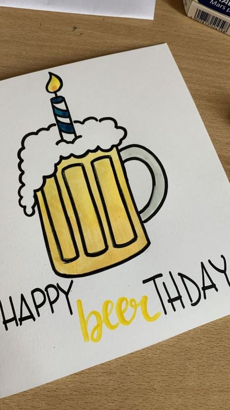 Happy Beerthday Card, Dads Birthday Ideas Cards, Cards For Your Dads Birthday, Things To Draw For Your Dads Birthday, Card For Dads Birthday, Funny Birthday Ideas For Friends, Drawings For Dads Birthdays, Things To Draw For Birthdays, Drawing Ideas For Birthday Cards