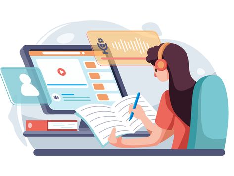 The girl learn english listening online. by HoangPts on Dribbble English Speaking Skills, Banner Web, Graphisches Design, Video Production Company, Explainer Videos, Illustration Character Design, Pics Art, Online Classes, Learn English