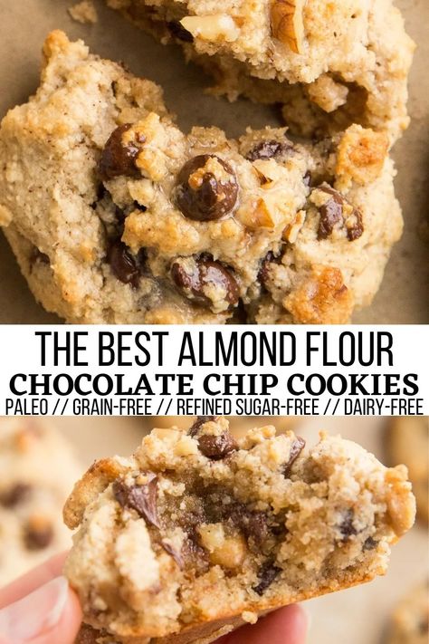 Essen, Cookies With Walnuts, Almond Flour Desserts, Almond Flour Chocolate Chip, Almond Flour Chocolate Chip Cookies, Galletas Keto, Paleo Chocolate Chip Cookies, Almond Flour Cookies, Postre Keto