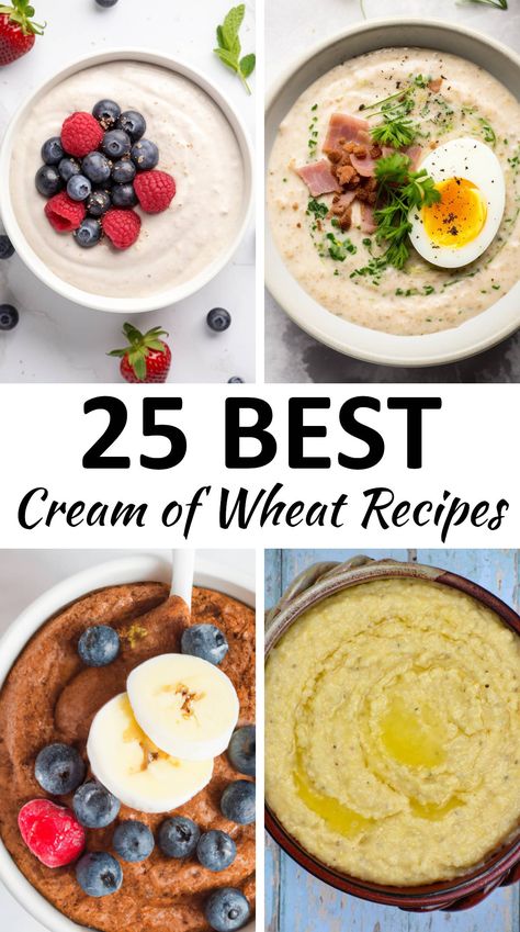 This collection of Cream of Wheat Recipes includes both sweet and savory ways to cook your favorite breakfast porridge. Cream Of Wheat Recipes, Wheat Porridge, Energy Breakfast, Wheat Cereal, Wheat Pancakes, Breakfast Porridge, Cream Of Wheat, Wheat Recipes, Porridge Recipes