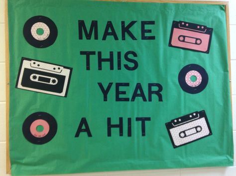 Cute Music Bulletin Boards, Boom Box Bulletin Board, Record Bulletin Board, Music Themed Ra Bulletin Boards, Bulletin Board Ideas Music, Music Theme Bulletin Board Ideas, Disco Theme Bulletin Board, Hip Hop Bulletin Board Ideas, 90s Bulletin Board Ideas