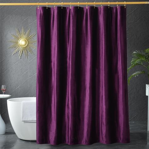 PRICES MAY VARY. Hotel Luxury: soft velvet fabric shower curtain, silky-smooth touch, giving a luxurious SPA-like feeling, bringing luxurious home-style to your bathroom Heavyweight fabric: 260 GSM (per square meter) means very heavy and thick, high-quality velvet fabric is wrinkle-resistant, machine washable, and very suitable for daily use Water repellent: This soft TPU-coated cloth fabric material makes the shower lining extremely waterproof, quick-drying layer can isolate water from entering Purple Accent Bathroom, Velvet Shower Curtain Ideas, Royal Purple Bathroom, Moody Purple Bathroom, Purple And Green Bathroom Ideas, Velvet Shower Curtain, Dark Purple Bathroom, Purple Bathroom Ideas, Hippie Bathroom