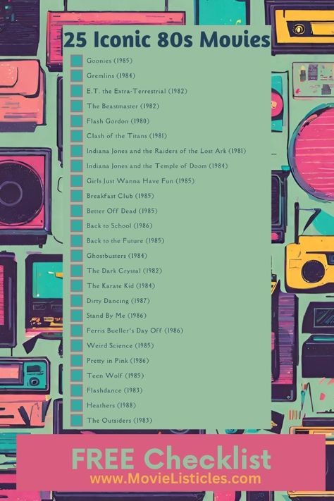 , including The Breakfast Club, Back to the Future, and Ghostbusters. #80smovies #nostalgia Must Watch Movies List, Iconic 80s Movies, Romcom Movies, The Karate Kid 1984, 1980s Movies, Girly Movies, The Fall Guy, Movie To Watch List, Summer Movie