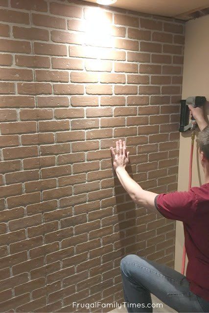 How to Make a DIY Faux Brick Wall Look Real Ely, Brick Paneling Ideas, Faux Paneling, Brick Wall Panel, Brick Veneer Panels, Brick Wall Panels, Fake Brick Wall, Diy Faux Brick Wall, Friends Room