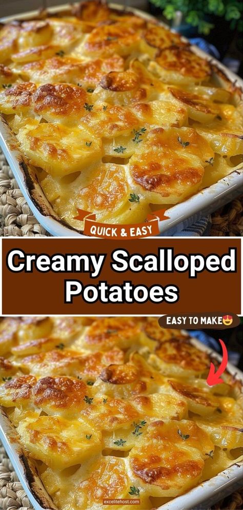 This easy scalloped potatoes recipe is a favorite! Tender potatoes in an easy creamy sauce makes the best ever potato side dish! Scallop Potatoes With Chicken, Sides Made With Potatoes, Ruth Chris Copycat Scalloped Potatoes, Potatoes Scalloped Recipe, Alfredo Potatoes Casserole, Bbq Scalloped Potatoes, I’ll Gratin Potatoes, Sliced Russet Potato Recipes Baked, Potatoes Scalloped Easy