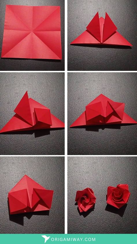 A paper origami red rose Easy Origami Flower, Origami Flowers Tutorial, Paper Roses Diy, Creative Origami, Origami Gifts, Cute Origami, Origami Rose, Origami Patterns, Výtvarné Reference