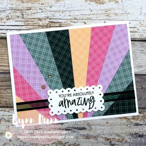 Wanna learn how to make a sunburst card? It’s a fun and easy card designing technique and I have two different ways you can use it in your card making. #cardmaking #stampinup #incolors #sunburstcard Stampin Up In Colors, Starburst Cards, Sunburst Cards, Stamping Techniques Card Tutorials, Strip Cards, Patchwork Cards, Quilt Cards, Hocking Hills, Craft Techniques