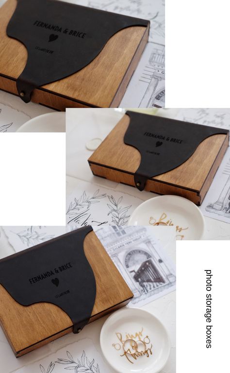 Leather Box Design, Wedding Photo Album Cover, Packing Box Design, Photo Organizer, Wooden Photo Box, Toy Car Garage, Wooden Box Packaging, Photo Box Storage, Custom Wooden Boxes