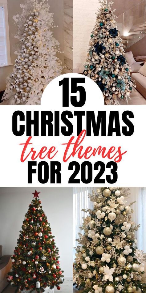 Wow I’m obsessed with these 2023 christmas tree themes. I can’t wait to try all the christmas tree theme ideas they show you in this post. I’m definitely saving it for later. Natal, Unique Christmas Trees Themes, Christmas Tree Colour Scheme, Christmas Tree Inspo, Floral Christmas Tree, Country Christmas Trees, Christmas Tree Decorating Themes, Classic Christmas Tree, Tree Themes