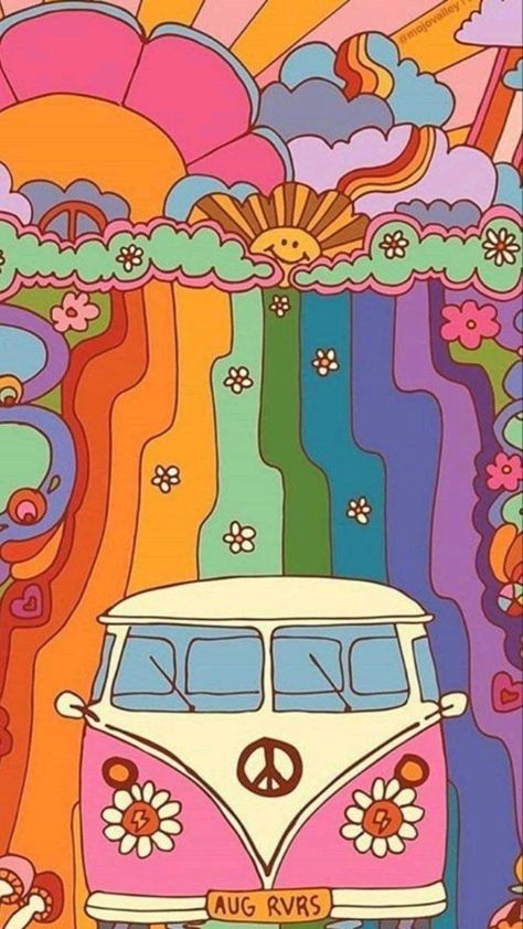 70s Hippie Aesthetic, 70s Aesthetic Wallpaper, Bus Art, Hippie Party, Hippie Aesthetic, Disney Collage, Wall Painting Decor, Cowgirl Aesthetic, 70s Hippie