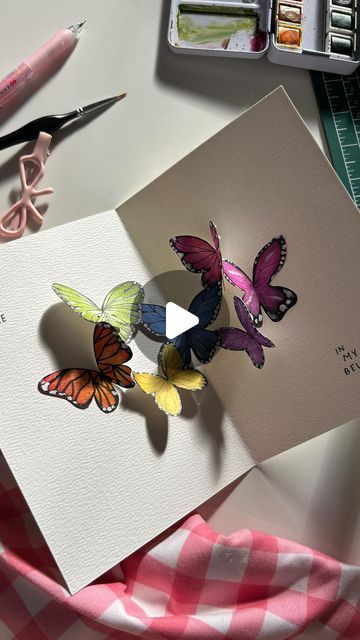 Vinita more on Instagram: "Pop up butterfly card🎀 slower tutorial?? Comment below if you need one and i’ll dm you with it😙😙 but this turned out superrrr cute, you gotta tryyy<3 also follow for more such cute artsy ideas:)  Diy butterfly pop up card idea birthday card cute card envelope diy crafts #cards#cardidea#explore#explorepage#reels#aesthetic#gifts#giftideas#diy#diyaesthetic" Diy Butterfly Pop Up Card, Pop Up Butterfly Card Diy, Pop Up Birthday Cards Diy How To Make, Birthday Gift Diy For Mom, What To Make For Moms Birthday, Diy Butterfly Card, Diy Cards Aesthetic, Pop Card Ideas, Birthday Cards For Mom Diy