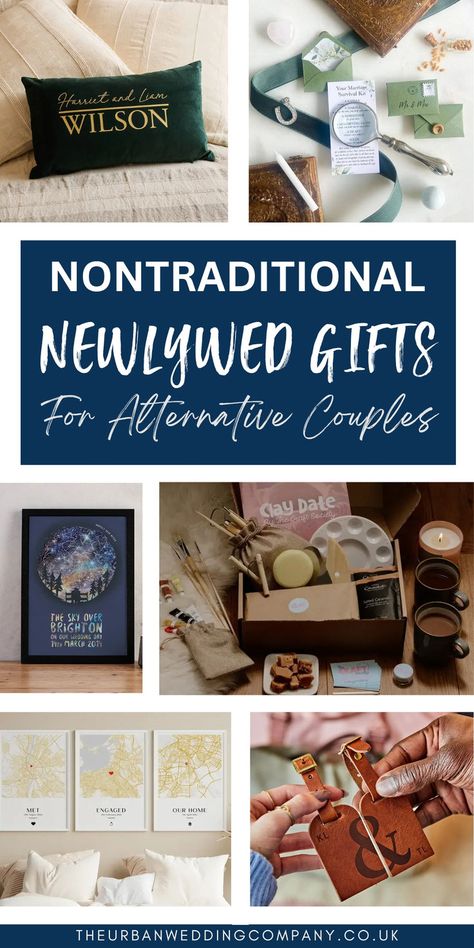 Unique Gifts For Nontraditional Newlyweds. Alternative gift ideas for modern couples. Wedding gift ideas for nontraditional couples. Engagement Gift For Brother, Boho Wedding Gifts For Couple, Christmas Gift For Newlyweds, Crafty Wedding Gifts, Sentimental Wedding Gifts For Couple, Elopement Gift Ideas, Engagement Gift Ideas For The Bride, Thoughtful Wedding Gifts For The Couple, Unique Wedding Gift Ideas For Couple