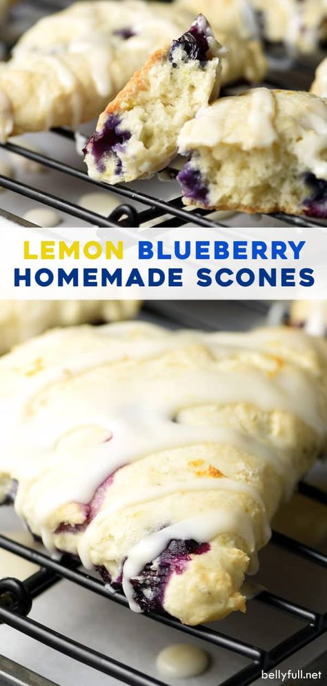 These Blueberry Scones are tender and flaky, with fresh blueberries throughout and a dreamy lemon glaze! Lemon Blueberry Scones, Lemon Glaze Recipe, Blueberry Lemon Scones, Blueberry Scones Recipe, Scones Recipe Easy, Lemon Scones, Homemade Scones, Blueberry Scones, Lemon Glaze