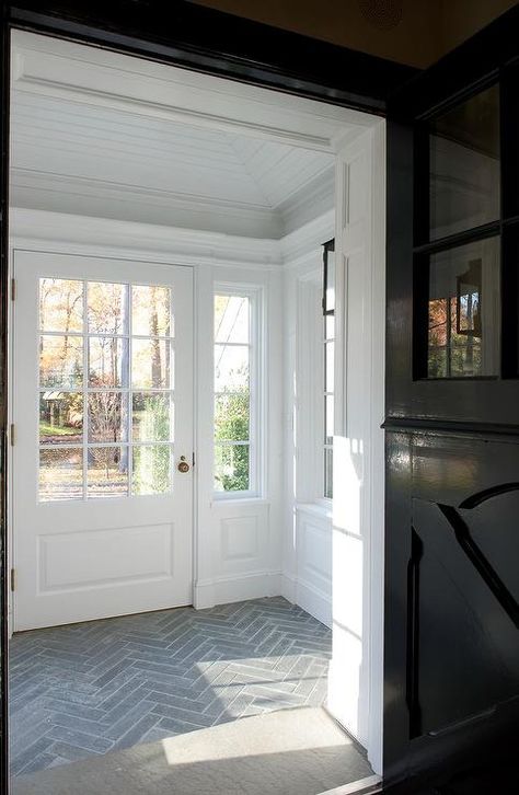 Foyer Decorating, Slate Herringbone Tile Floor, Porta Halloween, Herringbone Tile Floors, Entryway Tile, Slate Flooring, Foyer Design, Herringbone Tile, Dutch Door