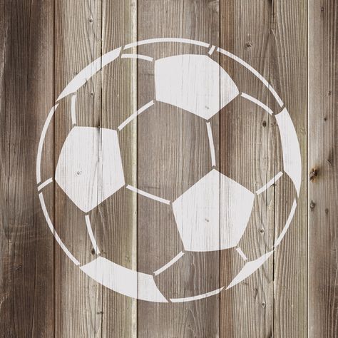 "Here is our Soccer Ball stencil design laser cut on reusable Mylar for your crafts and DIY projects. 👉 For orders over $30 we offer free shipping. Just use code \"FREESHIPPING\" when checking out.  🔎 Our Material: This stencil of a Soccer Ball is laser cut on 10 Mil thick official Mylar; a plastic like material that is flexible yet extremely durable. Mylar is food safe and will last for many uses if cared for properly. All material is sourced in the U.S., and then cut at the Stencil Revolutio Hantverk Diy, Argentina Soccer, Craft Stencils, Painted Chair, Stencil Design, Crafts And Diy, Stencil Templates, Soccer Boys, Soccer Fans