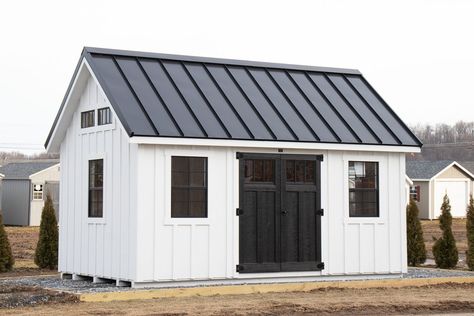 Dutch Lap Siding, Outdoor Garden Sheds, Ridge Vent, White Shutters, Clapboard Siding, Cedar Roof, Shed Dormer, Blue Roof, Garden Storage Shed