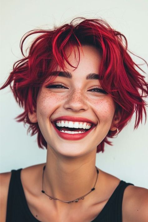 Closed Mouth Smile, Red Short Hair, Red Pixie Cuts, Short Red Hair, Tutorial Hair, Tips Hair, School Hair, Styling Hair, New Hairstyle