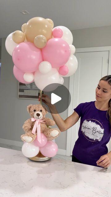 Balloon Decorations and Event Rentals Palm Beach on Instagram: "Forever favorite teddy bear centerpieces💓 Full tutorial including information on where to get the stands is in the subscription section! We post video tutorials regularly and provide private consultations in DM❤️❤️ #balloons #ballooncenterpieces #babyshower" Balloon And Bear Centerpiece, Balloon Teddy Bear Centerpiece, Teddy Balloon Decoration, Teddy Bear Tutu Centerpiece, Easy Teddy Bear Centerpieces, Teddy Bear And Balloon Centerpieces, Teddy Bear Balloon Centerpiece Diy, Teddy Balloon Centerpiece, Pink Bear Baby Shower Centerpieces