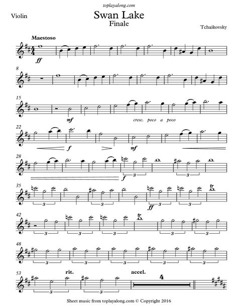 Swan Lake Finale by Tchaikovsky. Free sheet music for violin. Visit toplayalong.com and get access to hundreds of scores for violin with backing tracks to playalong. Imperial March Flute Sheet Music, Flute Sheet Music Intermediate, Marimba Sheet Music, Christian Flute Sheet Music, Free Sheet Music Websites, Kahoot Sheet Music, Beginner Flute Sheet Music, Pretty Flute Sheet Music, Classical Flute Sheet Music