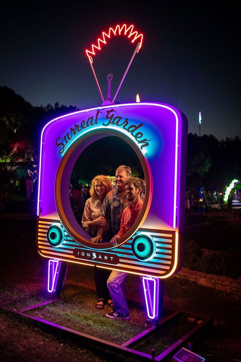 Festival Stand Ideas, Coachella Activation, Event Photo Opportunity, Retro Set Design, Neon Photo Booth, Neon Event, Activation Booth, Neon Pool Parties, Retro Event