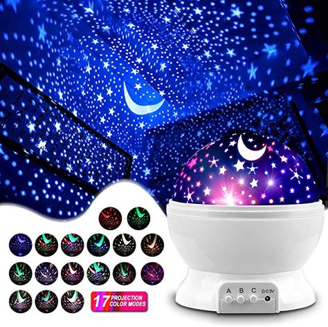 Amazon.com: MOKOQI Star Projector Night Lights for Kids, Gifts for 1-4-6-14 Year Old Girl and Boy, Room Lights for Kids, Glow in The Dark Stars and Moon can Make Child Sleep Peacefully and Best Gift - White: Home & Kitchen Anel Tutorial, Star Projector Lamp, Starry Night Light, Blue Bedroom Decor, Star Night Light, Night Light Projector, Star Projector, Night Light Lamp, Nursery Gift