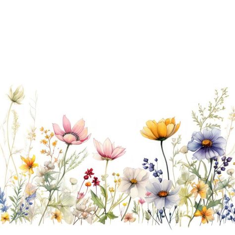 Watercolor Art Border, Background Images Floral, Flowers Greeting Card, Flowers Borders And Frames, Wild Flower Background, Wild Flower Border, Wildflowers Background, Watercolor Flower Border, Flower Frame Design