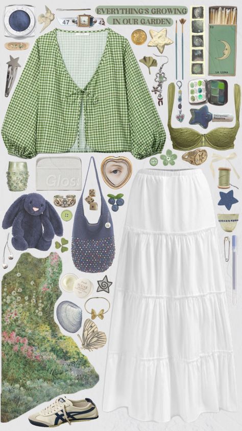 green blue summer spring gingham blouse maxi skirt outfit fit inspo #outfitinspo #vintage #nature #fitinspo #spring #summer Maxi Skirt Outfits, Gingham Skirt Outfit, Blue Skirt Outfits, Spring Gingham, Gingham Outfit, Maxi Skirt Outfit, Spring Skirt Outfits, Gingham Blouse, Mood Clothes