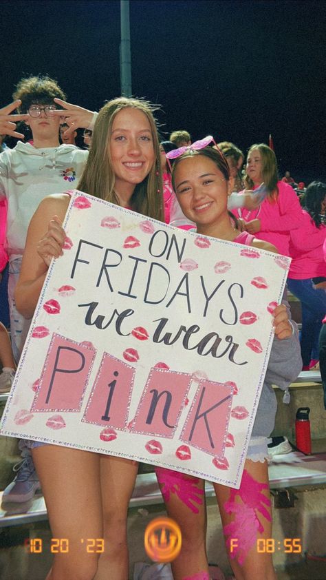 Football pink out theme student section sign Pink Out Student Section, Pink Out Theme, Football Game Signs, School Spirit Ideas Pep Rally, High School Football Posters, High School Football Signs, Senior Year Planning, Cheers Theme, School Spirit Posters