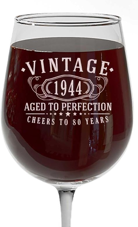 Vintage 1944 Etched 16oz Stemmed Wine Glass – Happy 80th Birthday Gifts for Women Men, Cheers to Turning 80 Year Old Decorations Decor, 80th Bday Party Favors Supplies, Best Gift Ideas Her Woman 1.0 : Amazon.ca: Home Wine Gift Ideas, Unique Wine Glass, Personalized Glassware, Happy 90th Birthday, Happy 80th Birthday, Spotted Dog, 80th Birthday Gifts, 70th Birthday Gifts, Etched Designs